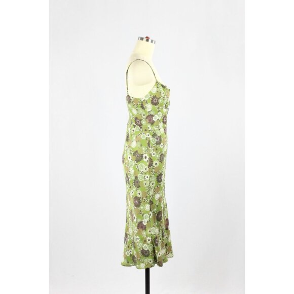 Aritzia WILFRED Bellow Green Floral Crepe Gathered Bust Midi Slip Dress, Size 2 - Picture 2 of 15